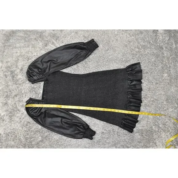 7 For All Mankind Black Shift Dress XS - Polyurethane Solid Square Neck - Picture 2 of 7